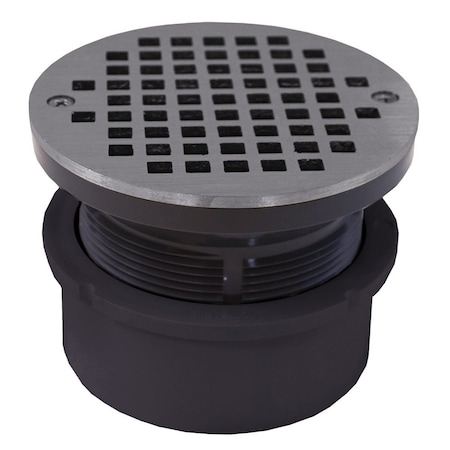 Jones Stephens 4in. PVC Hub Fit Drain Base with 3-1/2in. Plastic Spud and 5in. Chrome Plated Strainer D53405